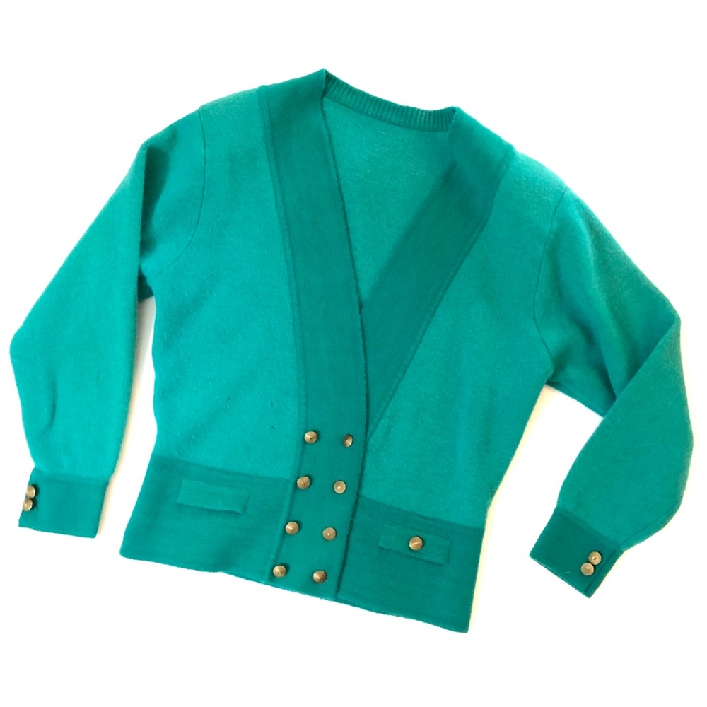 VINTAGE EMERALD GREEN CARDIGAN W/ SHOULDER PADS